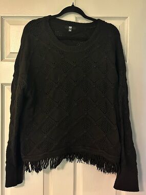 Frye Black Diamond Openwork Fringe Sweater